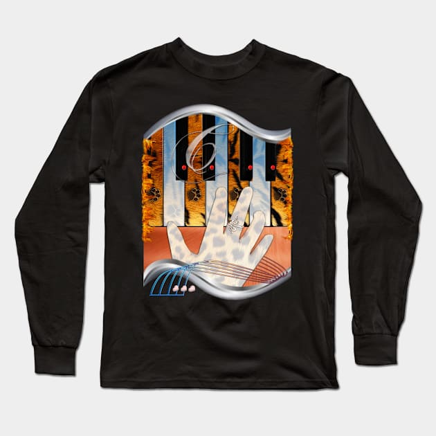 Piano C chord on fire Long Sleeve T-Shirt by Mike White Art